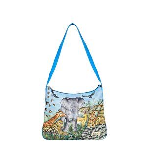 Hand-Painted Leather Animal Artwork Hobo Shoulder Bag, Sling Purse